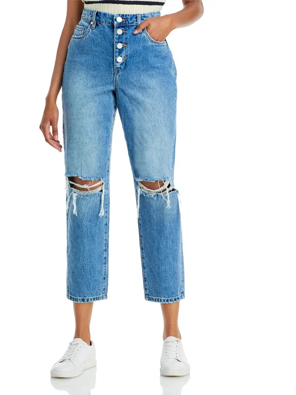 Womens Denim Light Wash Straight Crop Jeans