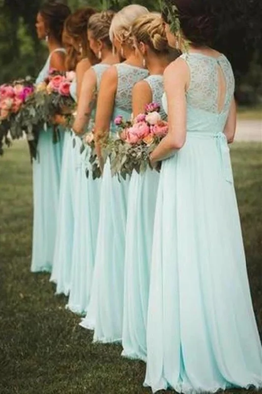 A-line Lace Top Mint Green Bridesmaid Dress with Ribbon