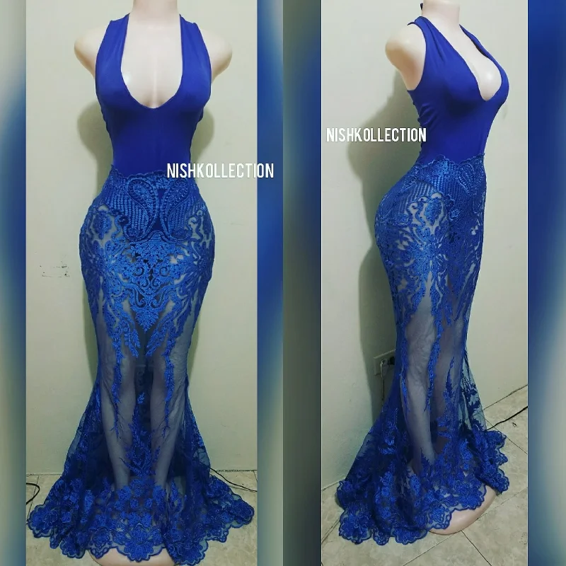 Blue azure swimsuit with embroidery sequin long mermaid skirt