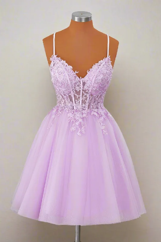 Princess Lavender Straps Appliques Short Party Dress