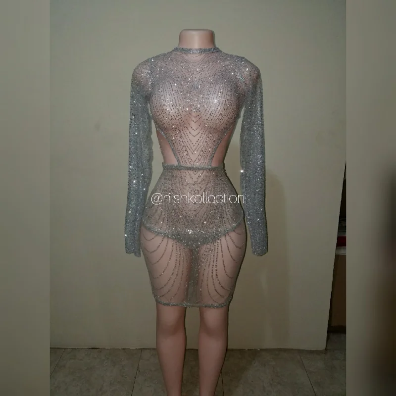 Shimmer mist glitter long sleeve mini dress