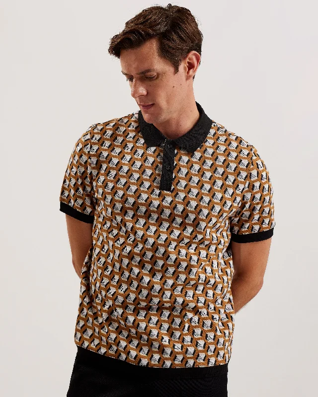 Ritter Ss Geometric Jacquard Polo Brown