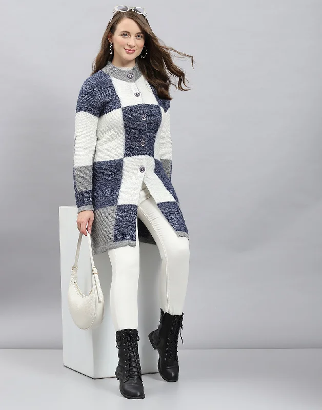 Women Multicolor Self Design Round Neck Full Sleeve Knitted coat