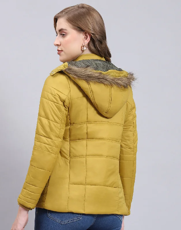 Women Mustard Solid Hooded Full Sleeve Jacket