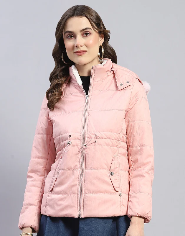 Women Pink Solid Hooded Full Sleeve Jacket