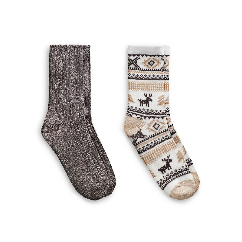 Allover Reindeer/Twist Rib Crew Sock 2 Pack