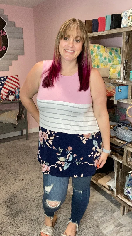 Color Block Floral Tank