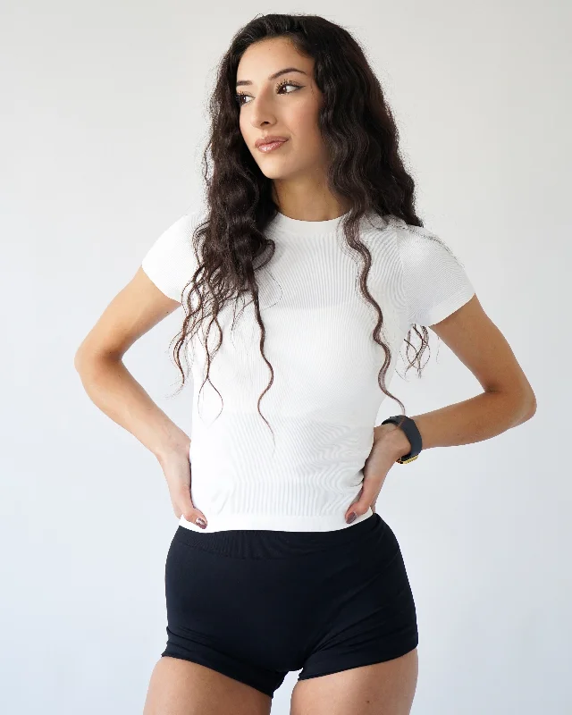 Ribbed Seamless T-Shirt- White