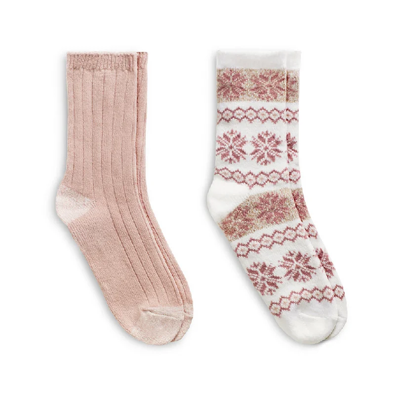 Snowflake Stripe/Solid Rib Crew Sock 2 Pack