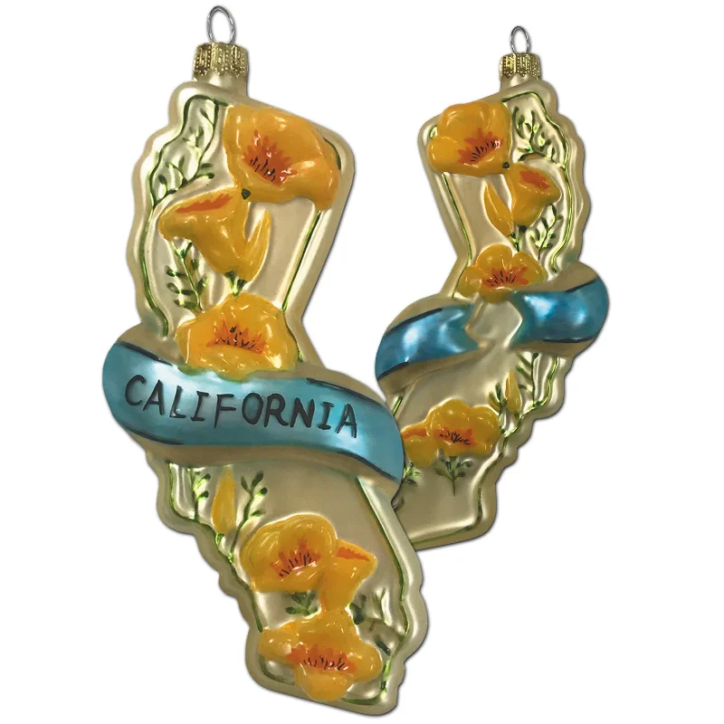 California Golden Poppy Glass Ornament