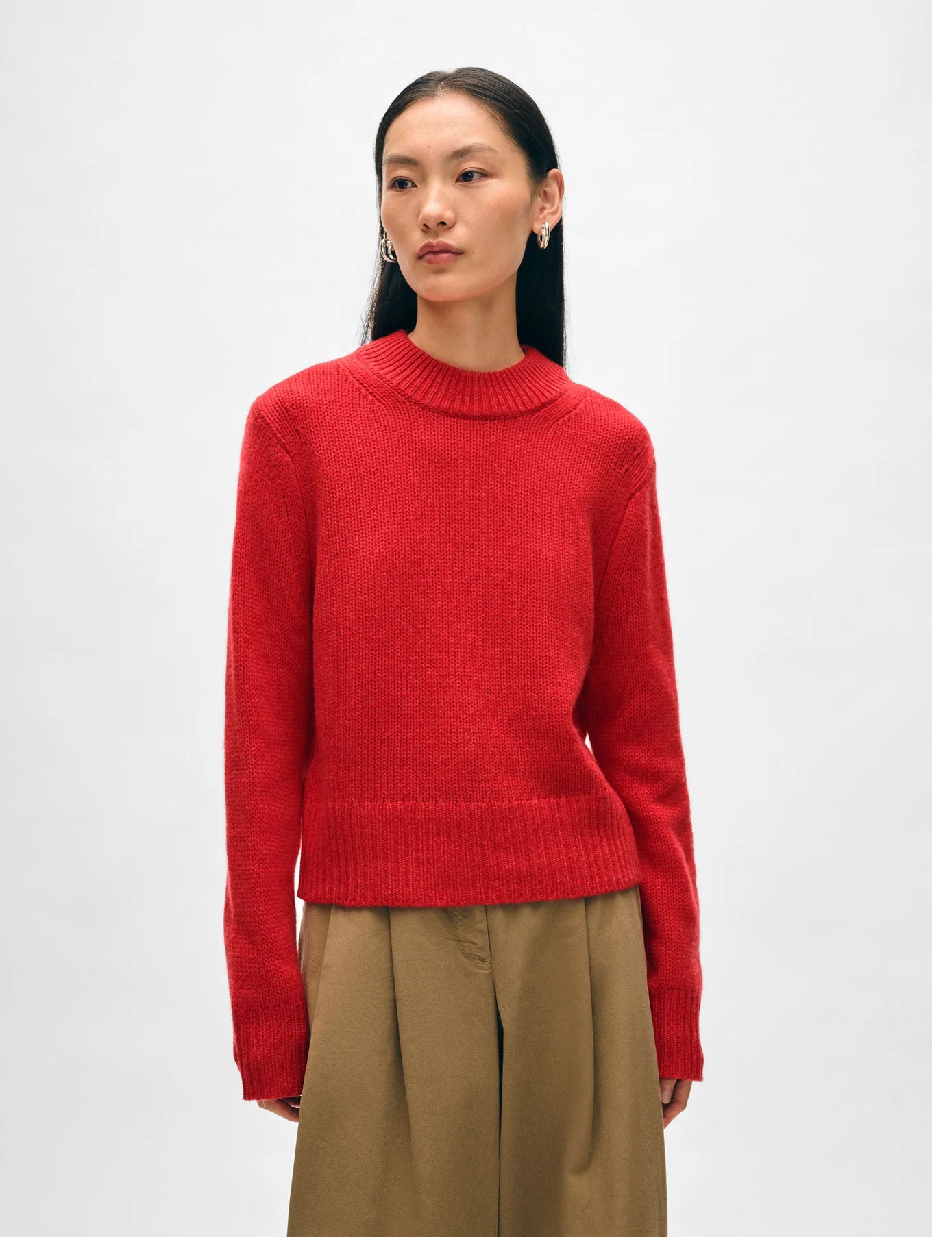 Cashmere Wide Ribbed Crewneck Carmine Red