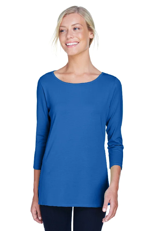 Devon & Jones Womens Perfect Fit 3/4 Sleeve Wide Neck T-Shirt - French Blue - Closeout