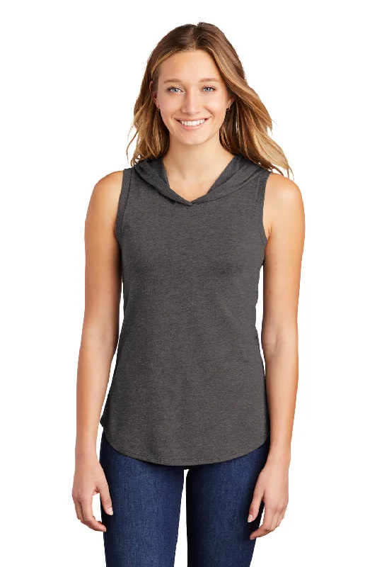 District Womens Perfect Sleeveless Hooded T-Shirt Hoodie - Heather Charcoal Grey