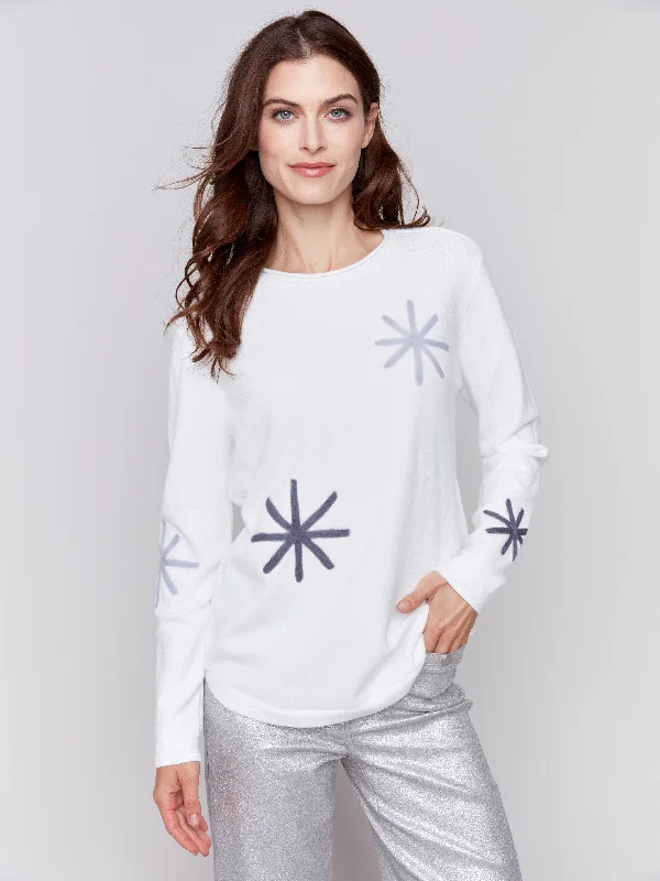 Embroidered Snowflake Sweater - Ecru