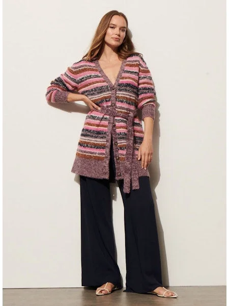 Erica Cardigan Sweater Multi Stripe Berry Blue