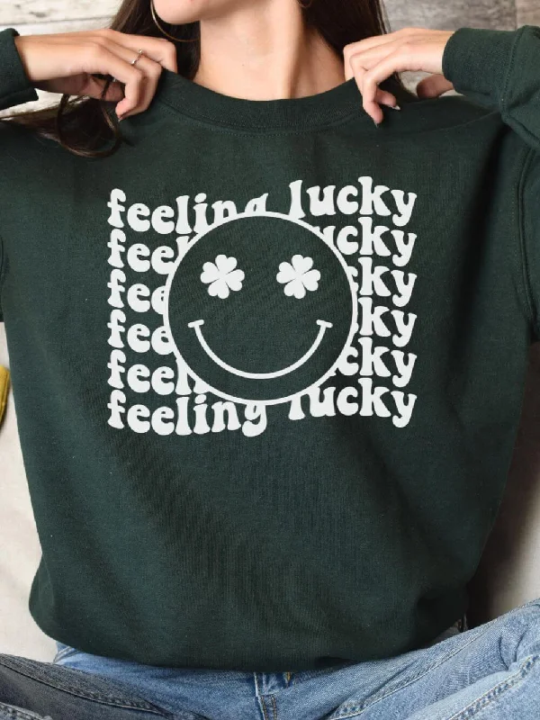 Feeling Lucky Smiley Face Shamrock St. Patrick's Day Unisex Heavy Blend™ Crewneck Sweatshirt - Many Colors