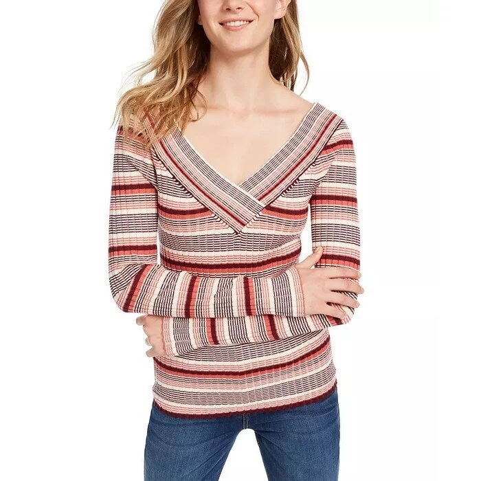 Freshman Juniors' V-Neck Striped Sweater Red Size X-Small - XS