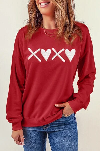 Heart Graphic Round Neck Dropped Shoulder Sweatshirt