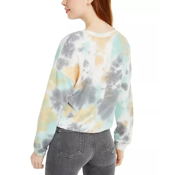 Hooked Up By Iot Juniors' Tie Dye Sweatshirt Gray Size Extra Large