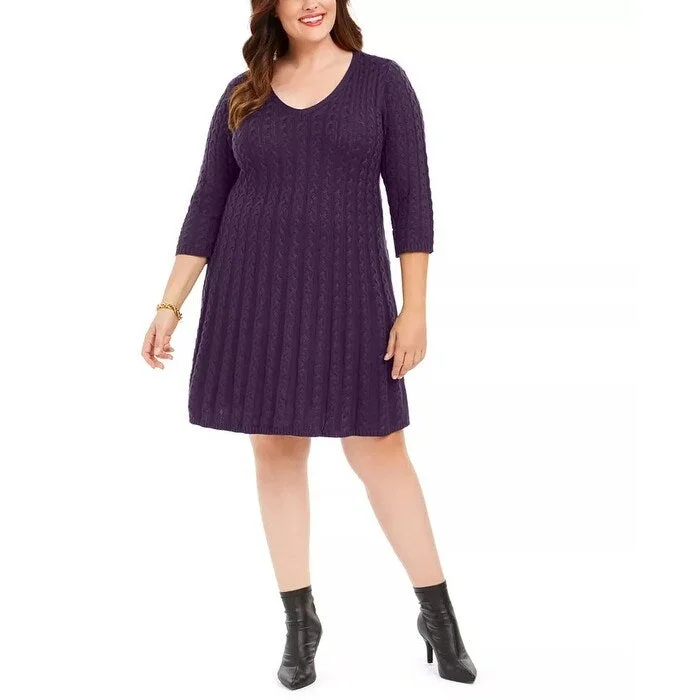 Jessica Howard Women's Plus Cable Knit Sweater Dress Purple Size 3X