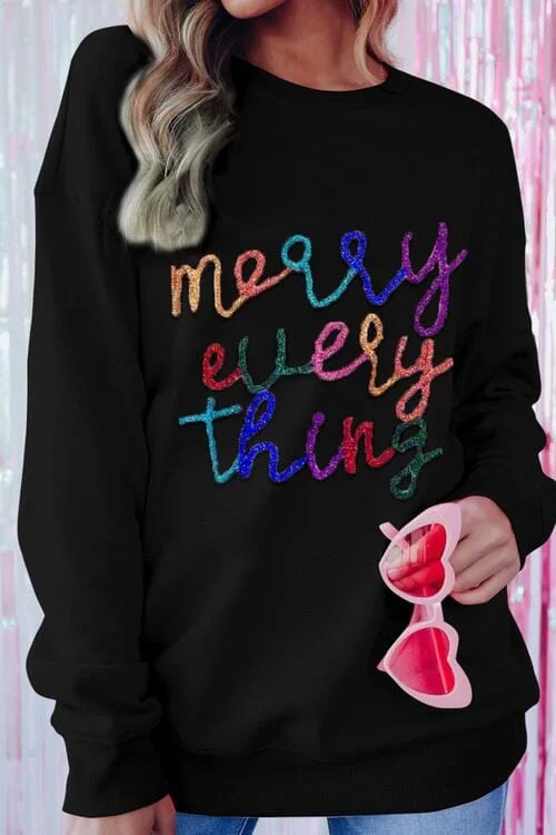 Merry Everything Sequin Dropped Shoulder Sweatshirt