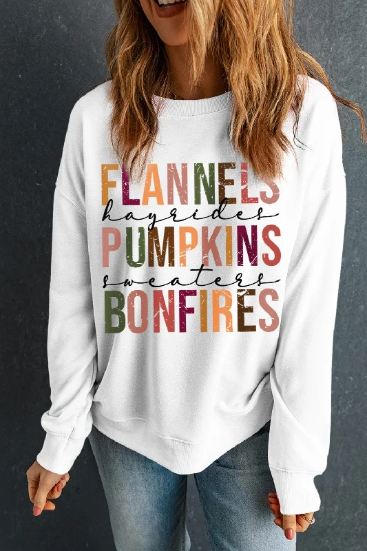 Flannels Pumpkins Bonfires Women's Fall Graphic Sweatshirt