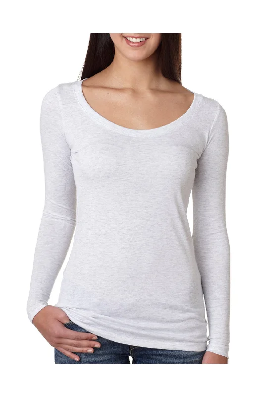 Next Level Womens Jersey Long Sleeve Scoop Neck T-Shirt - Heather White - Closeout