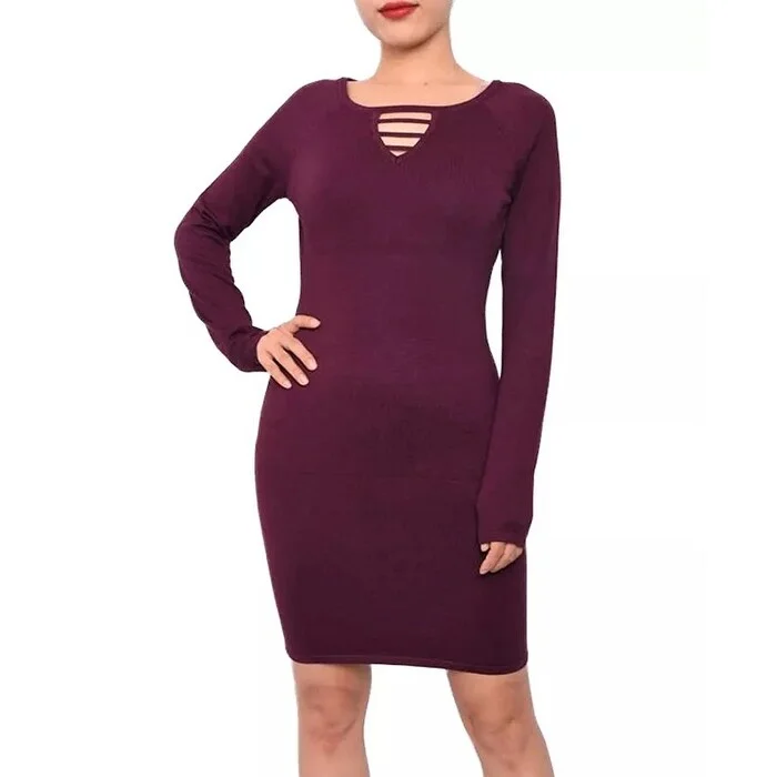 Planet Gold Juniors' Keyhole Bodycon Sweater Dress Wine Size Large