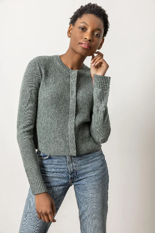 Ribbed Cardigan Sweater Heron