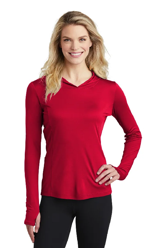 Sport-Tek Womens Competitor Moisture Wicking Long Sleeve Hooded T-Shirt Hoodie - True Red - Closeout