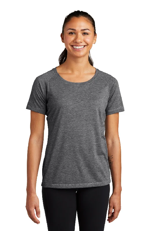 Sport-Tek Womens Moisture Wicking Short Sleeve Scoop Neck T-Shirt - Heather Dark Grey