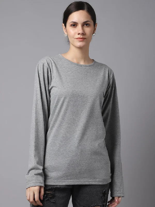 Vimal Jonney Cotton Grey melange FullSleeve T-Shirt For Women