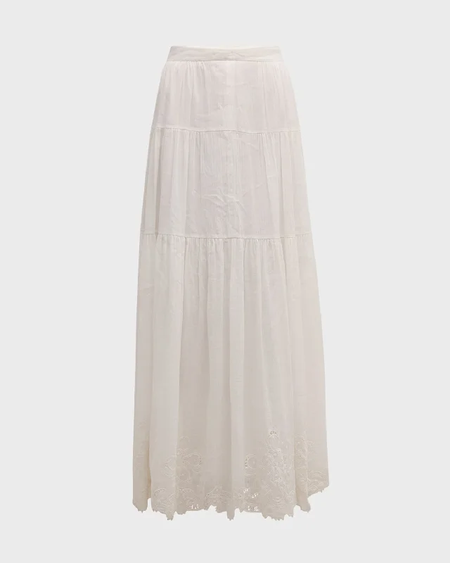 Antoinette Tiered Eyelet-Embroidered Maxi Skirt