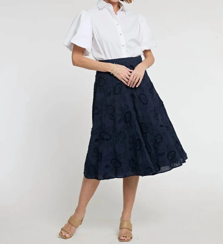 Gloria Skirt In Navy Floral Applique