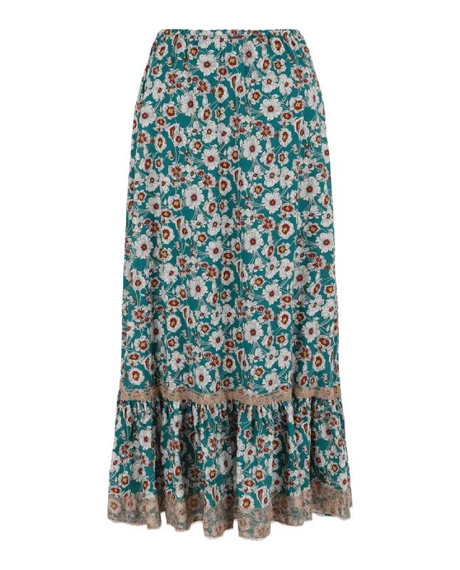 Lace-Trimmed Floral Maxi Skirt